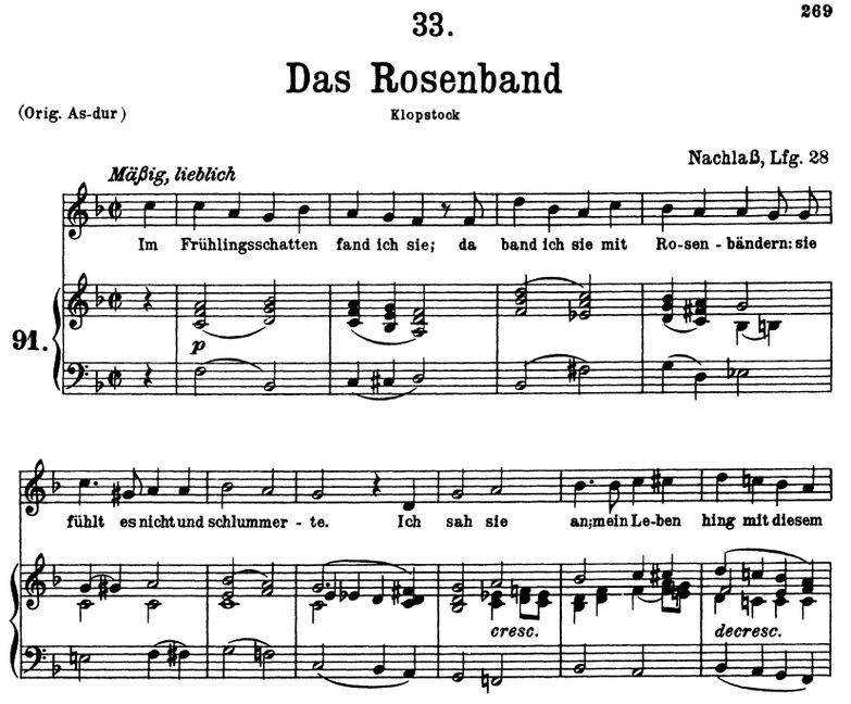 Das Rosenband, D.280, F-Dur, F. Schubert. Peters F...