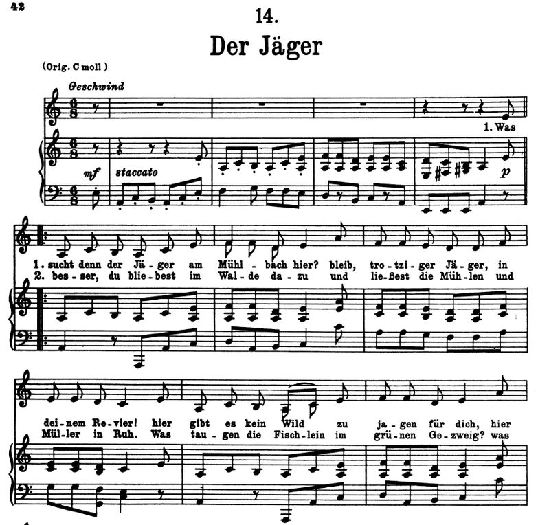 Der jäger, D.975-14, A-moll (Die Schöne Müllerin)....