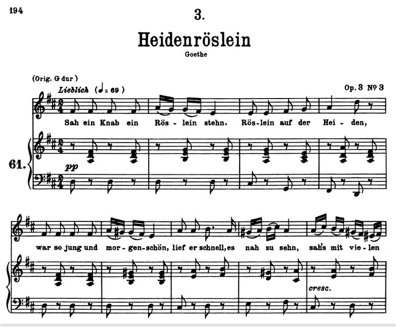 Heidenröslein D.257, D-Dur. F. Schubert. Peters Fr...