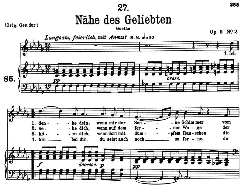 Nähe des Geliebten D.162, Des-Dur. F. Schubert. Pe...