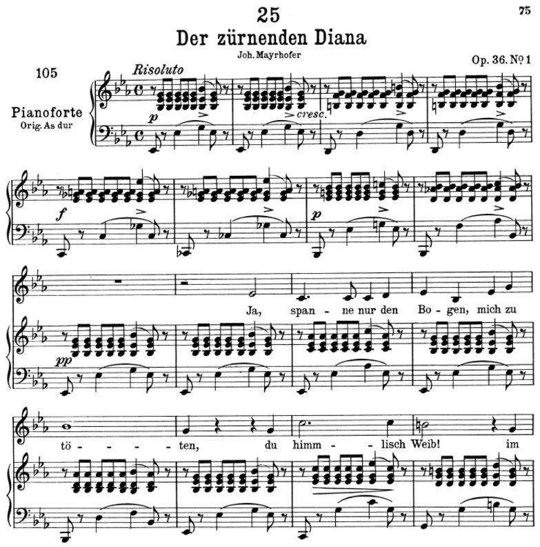 Der zürnender Diana, D.707, Es-Dur. F. Schubert. P...
