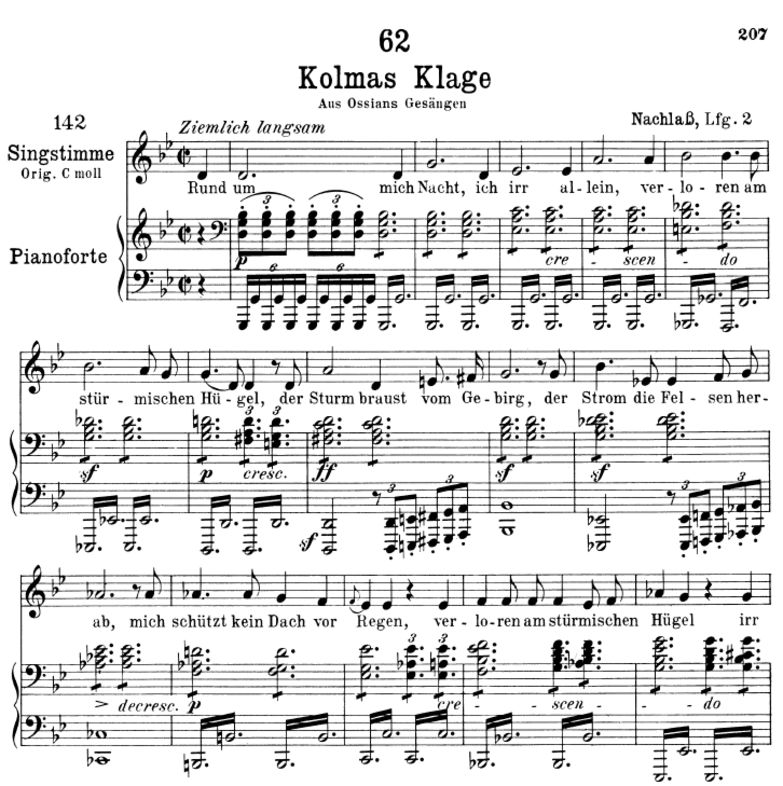 Kolma's Klage D.217. g-moll, F. Schubert. Peters F...