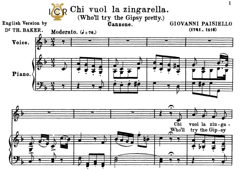 Chi vuol la zingarella, Medium Voice in F Major (S...