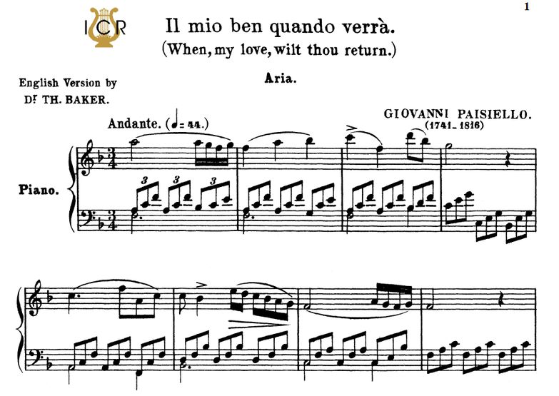 Il mio ben quando verrà, High Voice in F Major, G....