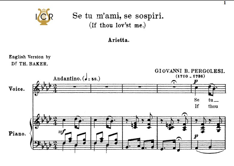 Se tu m'ami, Medium Voice in F Minor, G.B.Pergoles...