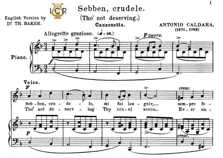 Sebben, crudele, Medium Voice in D Minor, A.Caldar...