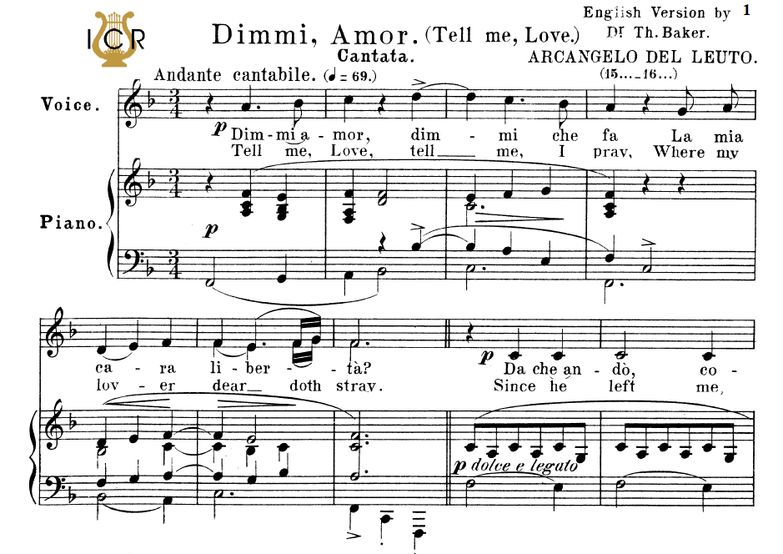 Dimmi, amor, Medium Voice in F Major, A.Del Leuto....