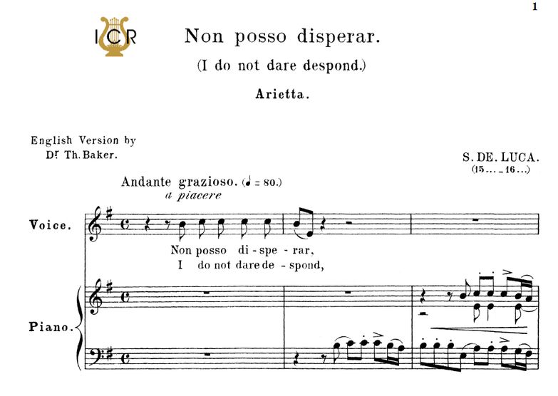 Non posso disperar, Medium Voice in E Minor, G.M.B...