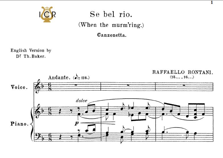 Se bel rio, Medium Voice in F Major, R.Rontani. Sc...