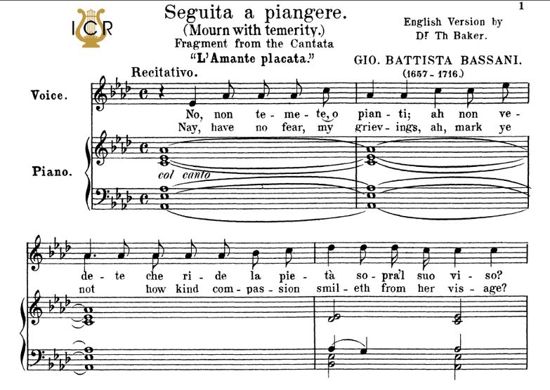 Seguita a piangere, Medium Voice in F Minor, G.B.B...