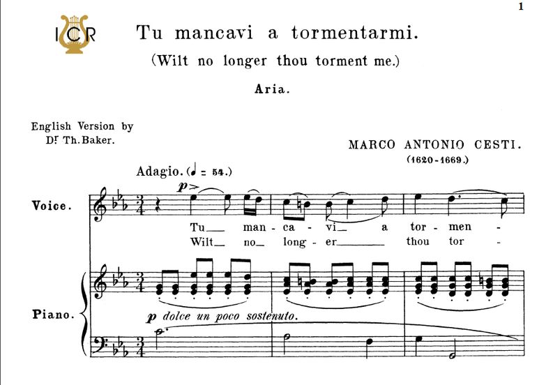 Tu mancavi a tormentarmi, High Voice in C Minor, M...