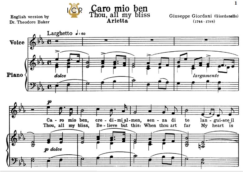 Caro mio ben, Medium Voice in E-Flat Major, G.Gior...