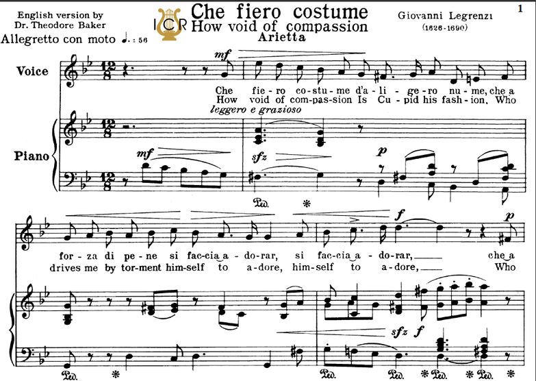 Che fiero costume, Medium Voice in G Minor, Giovan...