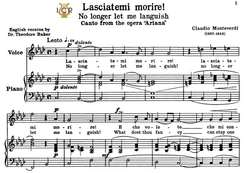 Lasciatemi morire, High Voice in F Minor, C.Montev...