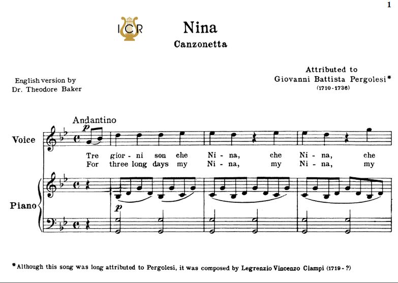 Nina, High Voice in G Minor, G.B.Pergolesi. Schirm...