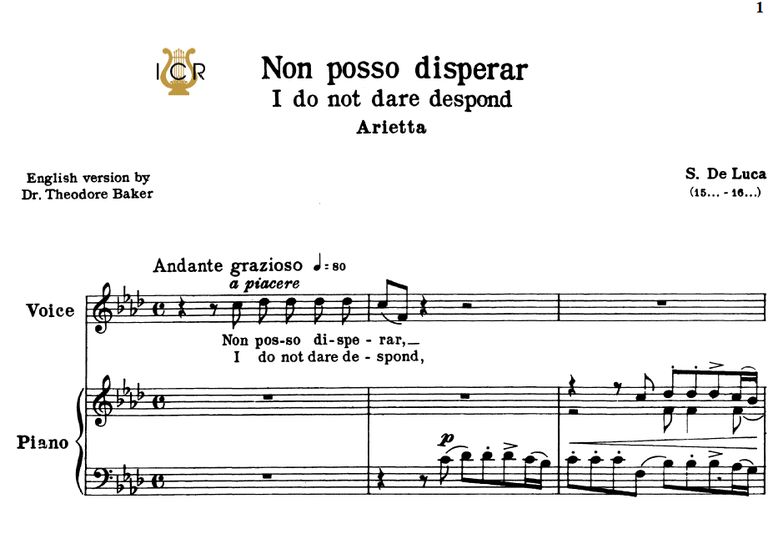 Non posso disperar, High Voice in F Minor, G.M.Bon...