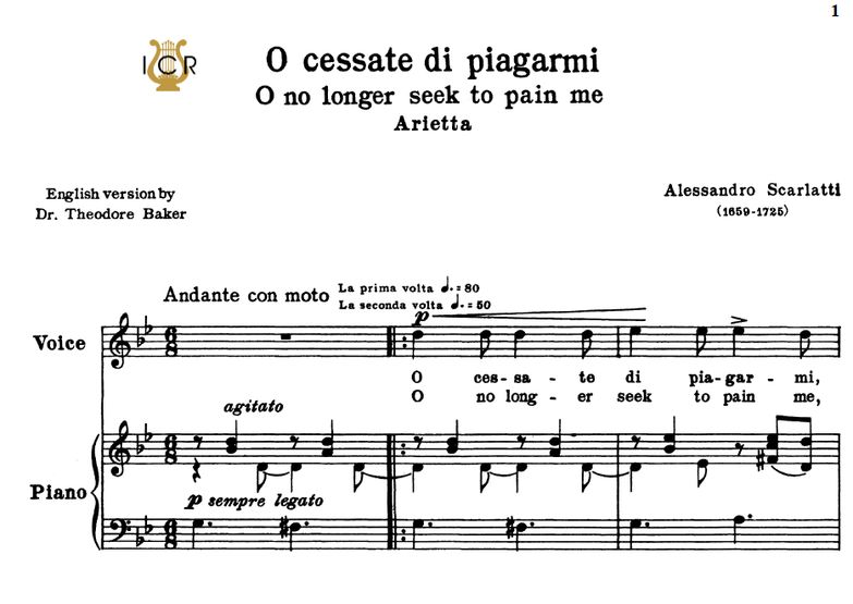 O cessate  di piagarmi, High Voice in G Minor, A S...