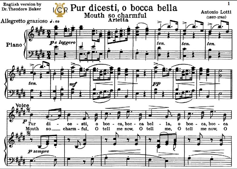 Pur dicesti, transposition for High Voice in E Maj...