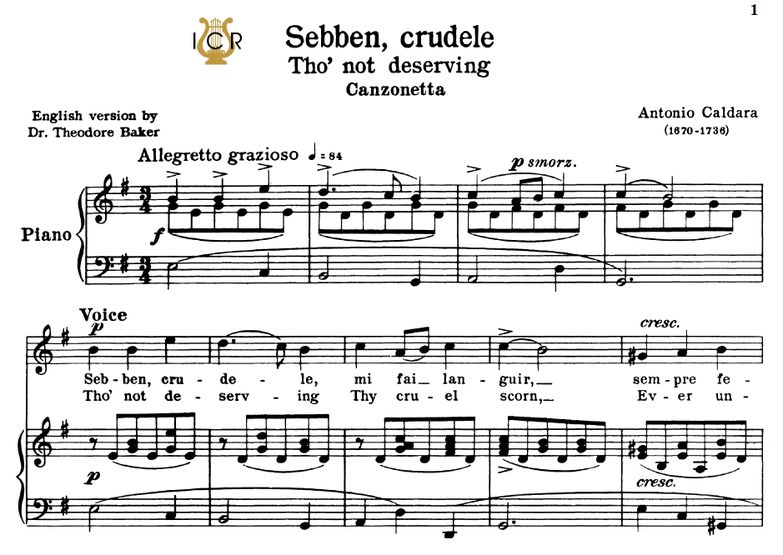 Sebben, crudele, High Voice in E Minor, A.Caldara....