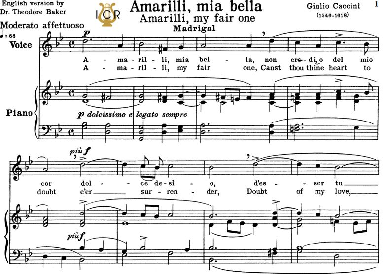 Amarilli,mia bella; Medium-High Voice in G Minor, ...