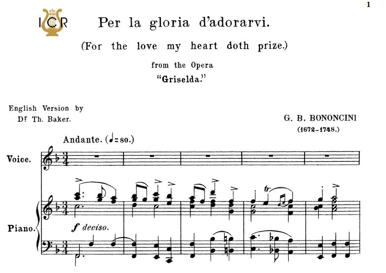 Per la gloria d'adorarvi, Medium Voice in F Major,...