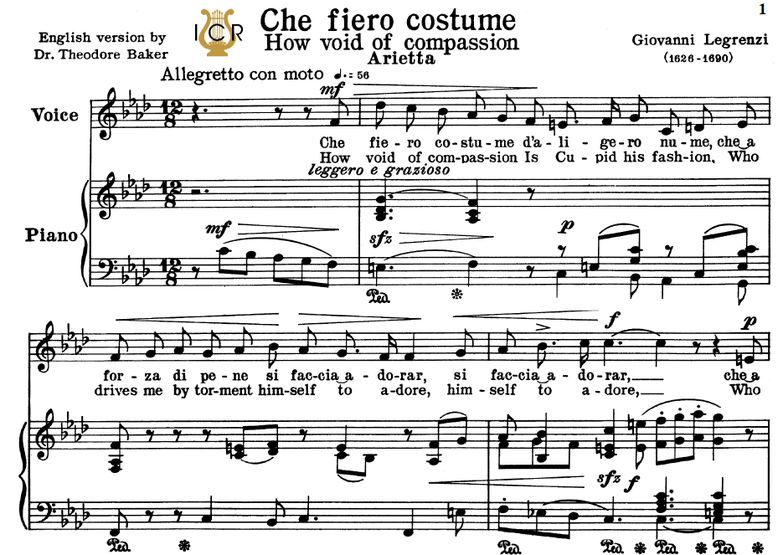 Che fiero costume, Low Voice in F Minor, G.Legrenz...