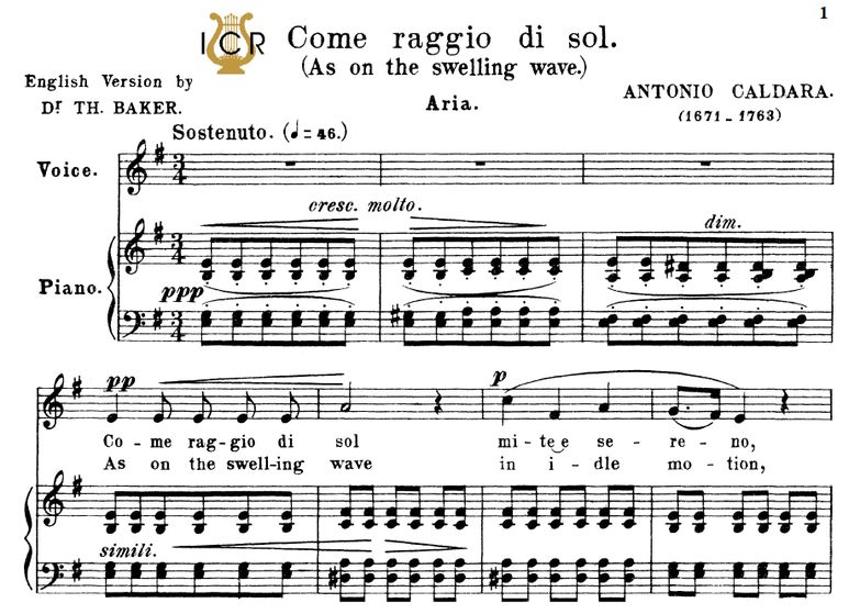 Come raggio di sol, Low Voice in D Minor, A.Caldar...