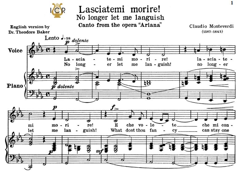 Lasciatemi morire, Low Voice in C Minor, C.Monteve...