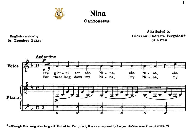 Nina, Low Voice in D Minor, G.B.Pergolesi. Low Voi...