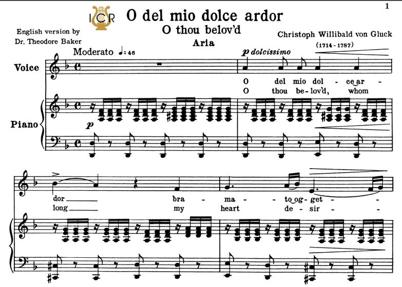 O del mio dolce ardor, Low Voice in D Minor, C.W.G...