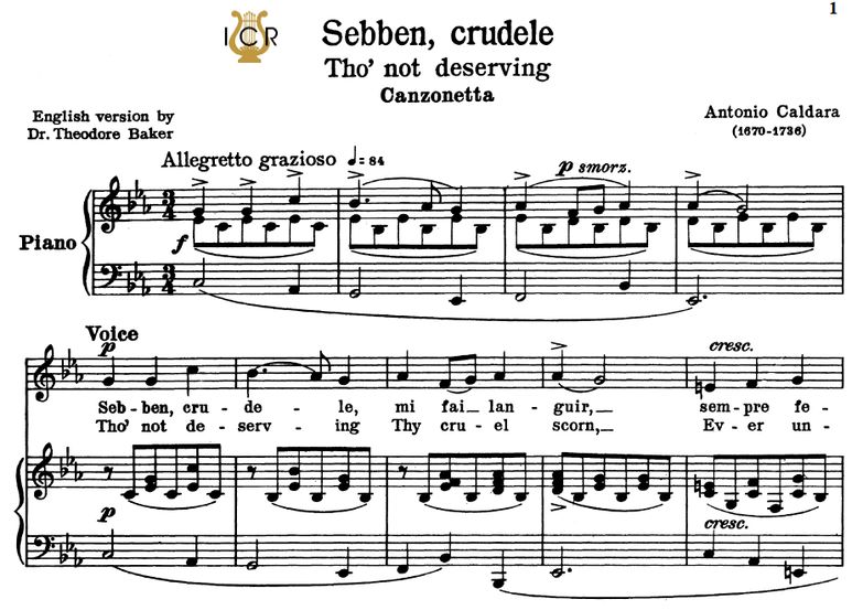 Sebben, crudele, Low Voice in C Minor, A.Caldara. ...