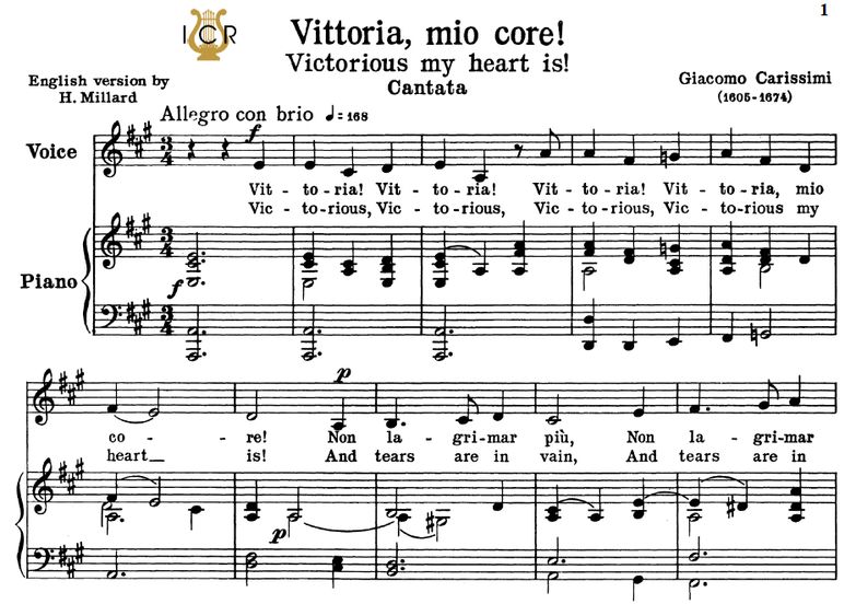 Vittoria, Mio core! Low Voice in A Major. for Cont...