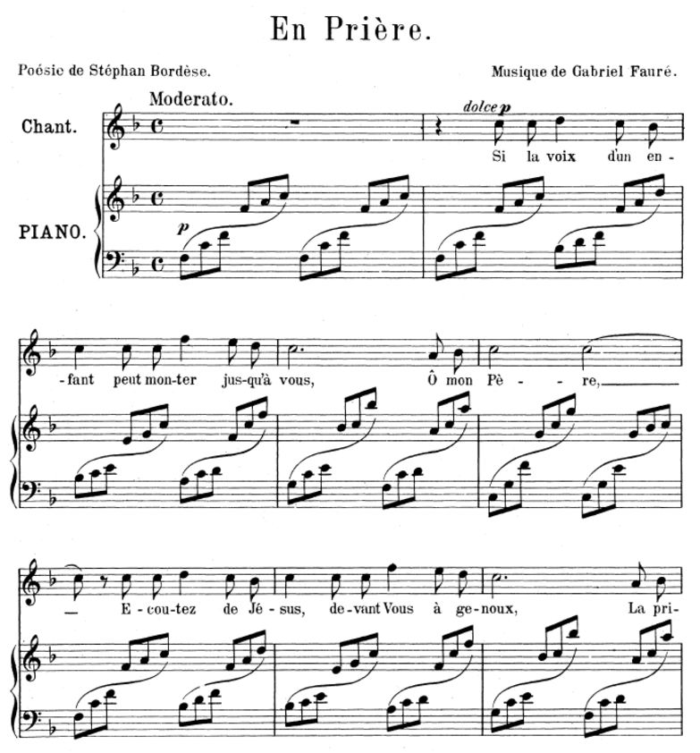 En prière, High Voice in F Major, G. Fauré. Ed. Ha...