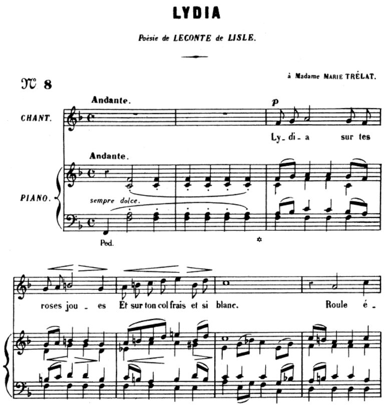 Lydia Op.4 No.2, Medium Voice in F Major, G. Fauré...