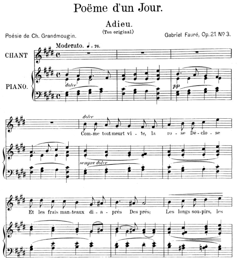 Poème d'un jour (Adieu) Op.21 No.3, Medium Voice i...