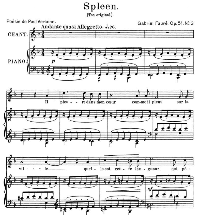 Spleen Op.51 No.3, Medium Voice in D minor, G. Fau...