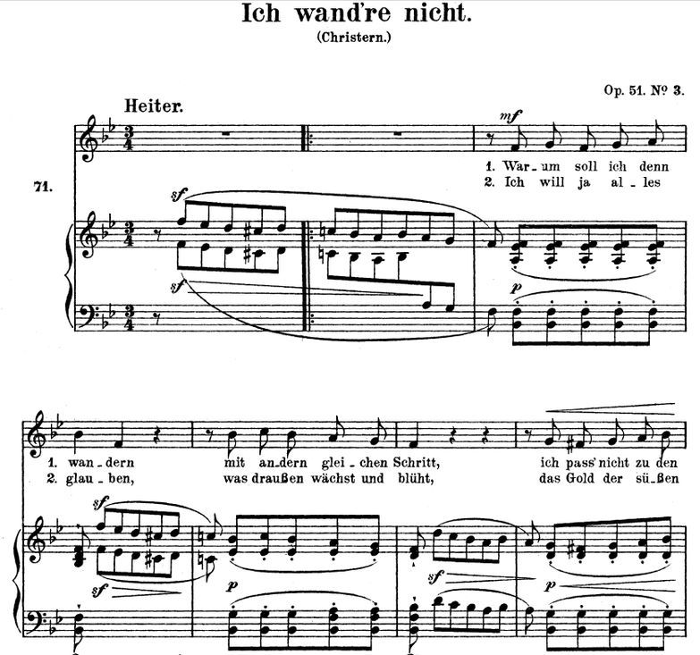 Ich wand're nicht Op. 51 No.3, B-Dur, R. Schumann....