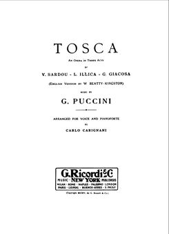 Tosca, Ed. Ricordi (PD), Vocal Score. Cover. Doubl...