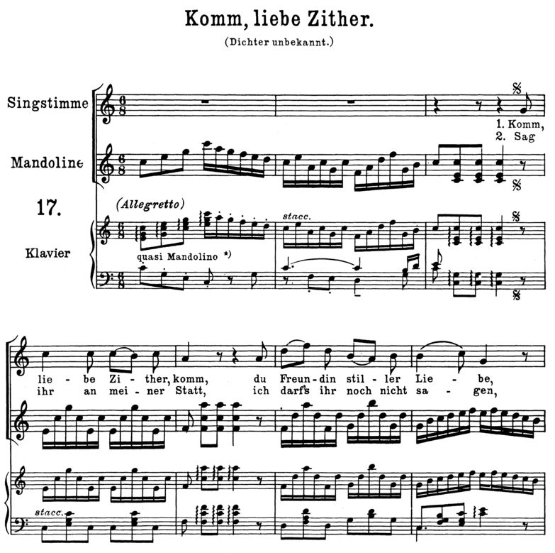 Komm, liebe Zither K.351, High Voice in C Major. F...