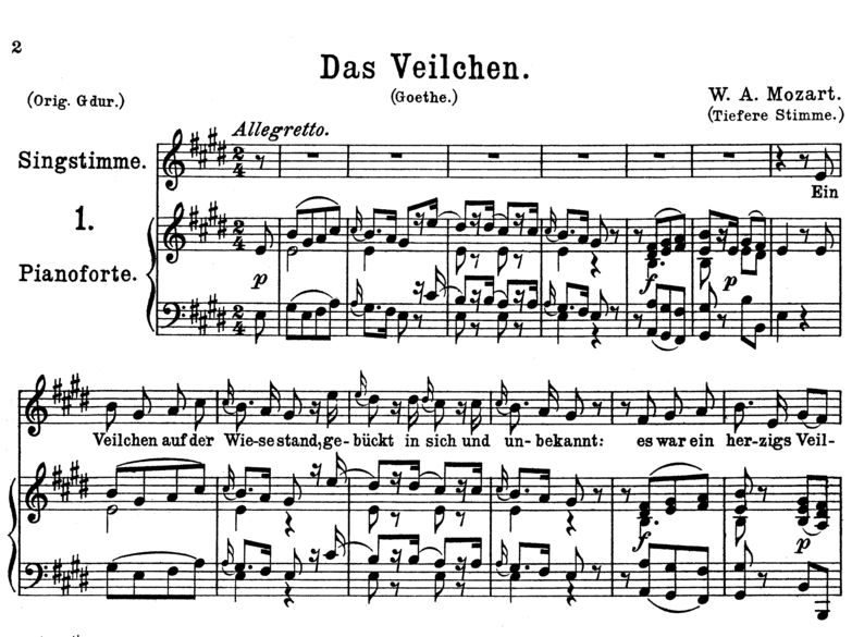 Das Veilchen K.476, Medium Voice in E Major. W.A.M...