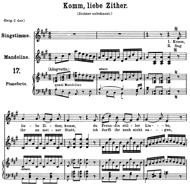 Komm Liebe Zither K.351, Medium Voice in A Major. ...
