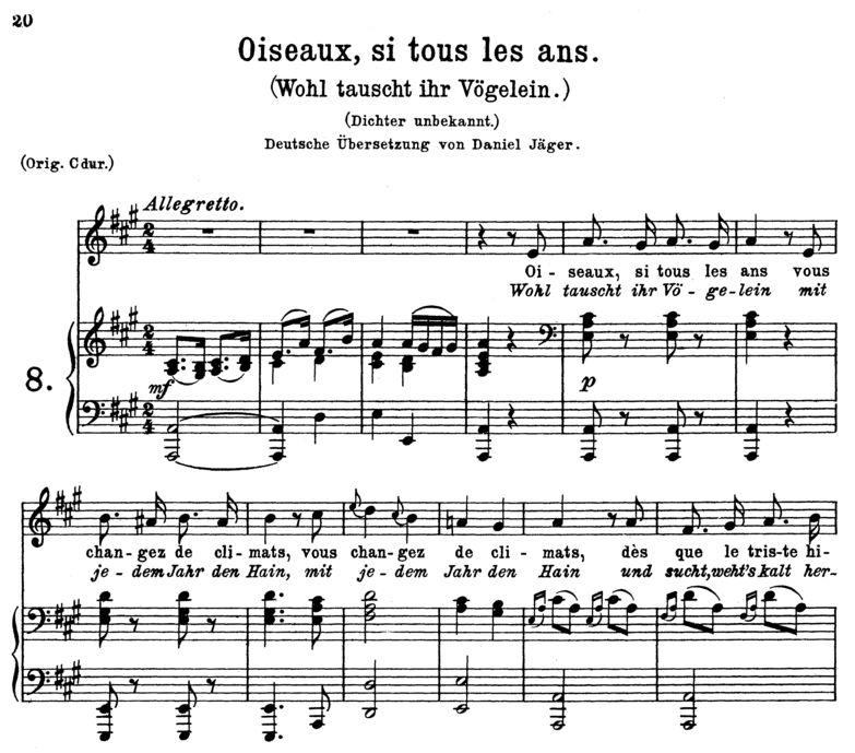 Oiseaux si tous les ans, K.307, Medium Voice in A ...