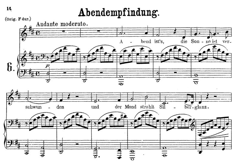 Abendempfindung K.523, Low Voice in D Major. W.A.M...