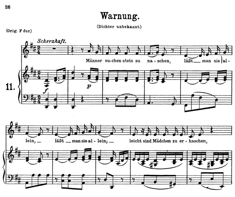 Warnung K 433-416c, Low Voice in D Major. W.A.Moza...