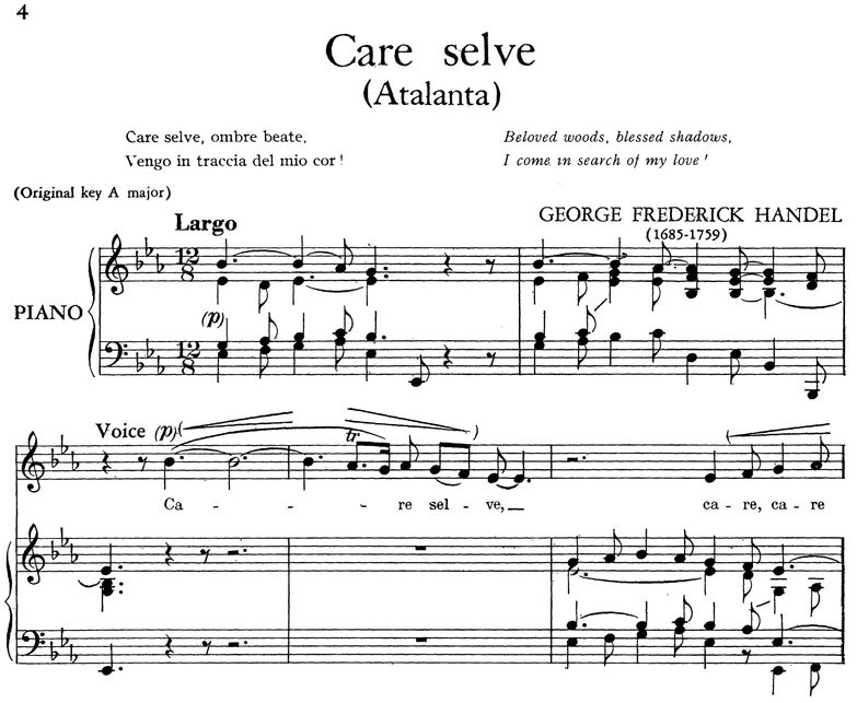 Care selve, Low Voice in B-Flat Major, G.F.Haendel...