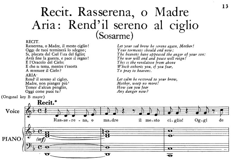 Rend'il il sereno al ciglio in D minor. Transposit...