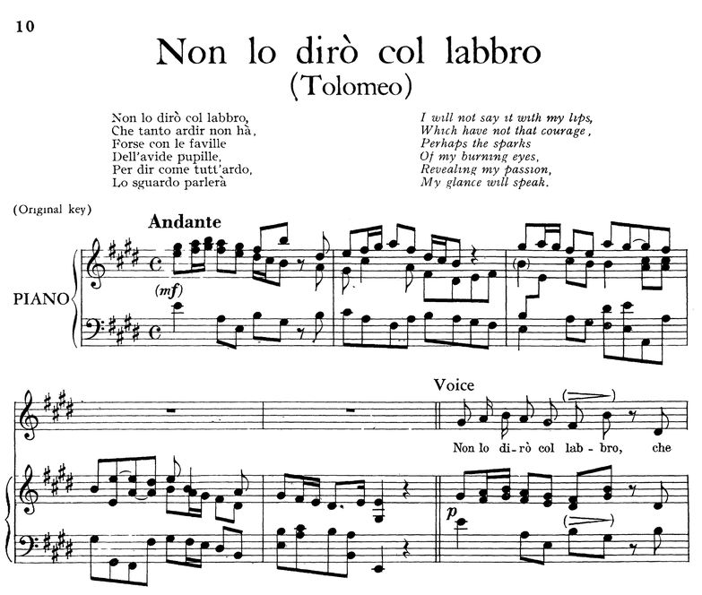 non lo dirò col labbro, Aria for Contralto in E Ma...