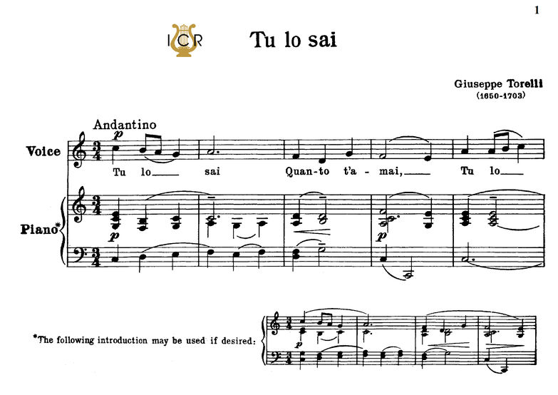 Tu lo sai, low Voice in G Major, G.B.Pergolesi. Fo...