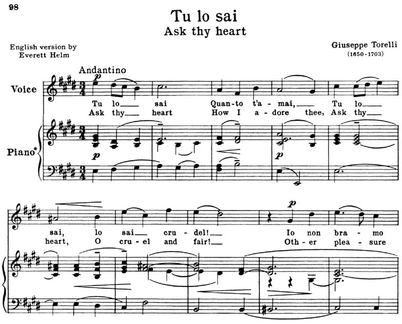 Tu lo sai, High Voice in E Major, G. Torelli. For ...