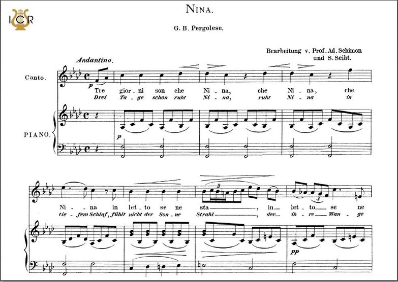 Nina, Hohe Stimme in F Dur, G.B.Pergolesi. Für Sop...